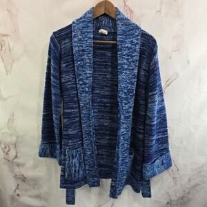 Vintage Y2K Sweater Womens Small Blue Cardigan Tie Flared Sleeve Marled